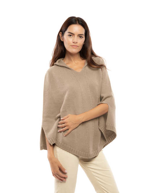 Women's Pure Cashmere Hooded Poncho Taupe