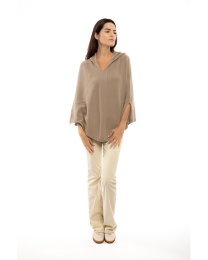 Women's Pure Cashmere Hooded Poncho Taupe