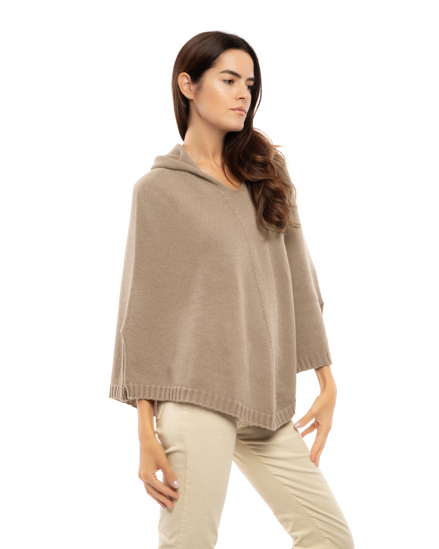 Women's Pure Cashmere Hooded Poncho Taupe