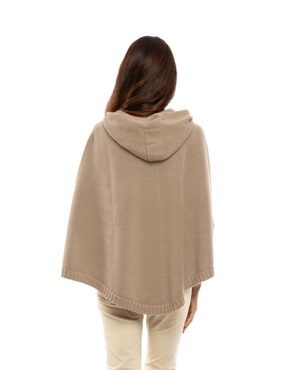 Women's Pure Cashmere Hooded Poncho Taupe