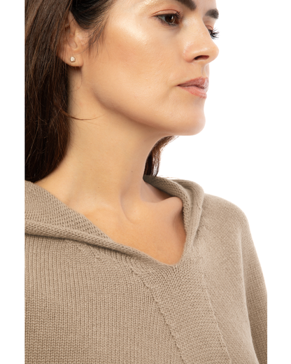 Women's Pure Cashmere Hooded Poncho Taupe