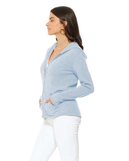 Women's Pure Cashmere Double Zip Hoodie Sweater Baby Blue