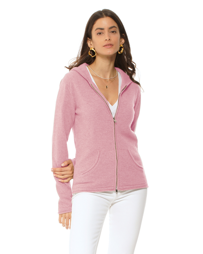 Women's Pure Cashmere Double Zip Hoodie Sweater Baby Pink