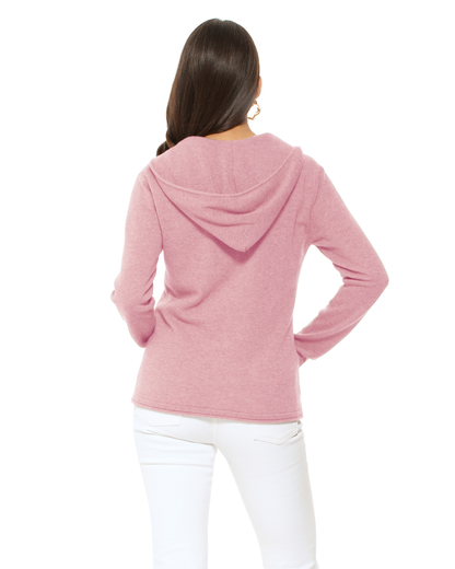 Women's Pure Cashmere Double Zip Hoodie Sweater Baby Pink