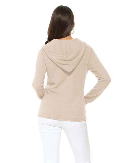 Women's Pure Cashmere Double Zip Hoodie Sweater Beige
