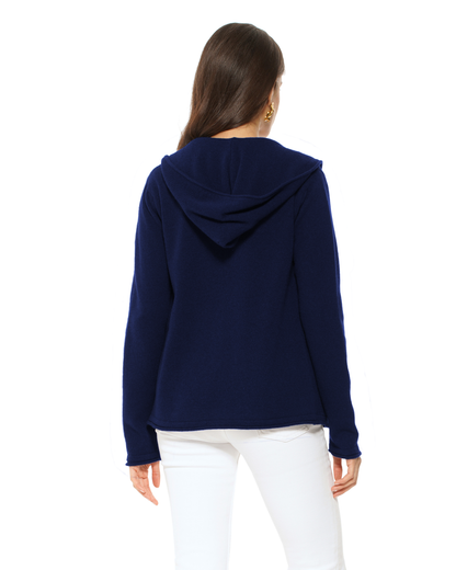 Women's Pure Cashmere Double Zip Hoodie Sweater Blue