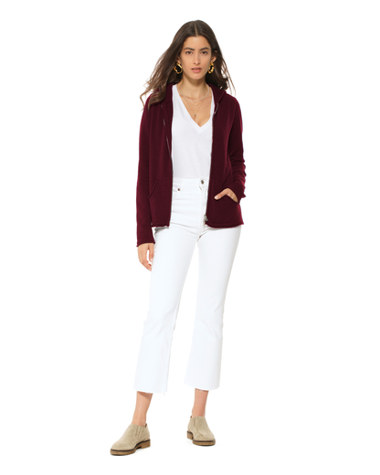 Women's Pure Cashmere Double Zip Hoodie Sweater Bordeaux