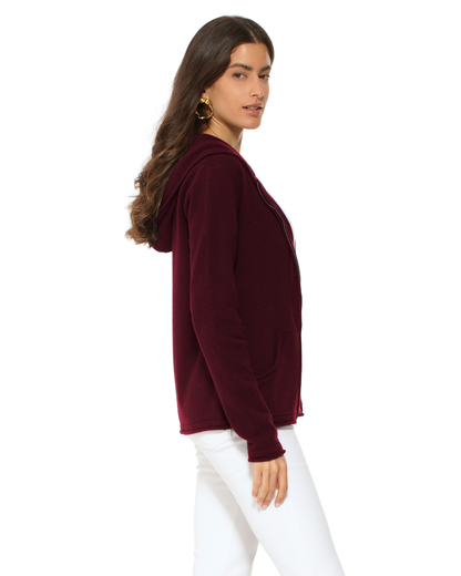 Women's Pure Cashmere Double Zip Hoodie Sweater Bordeaux
