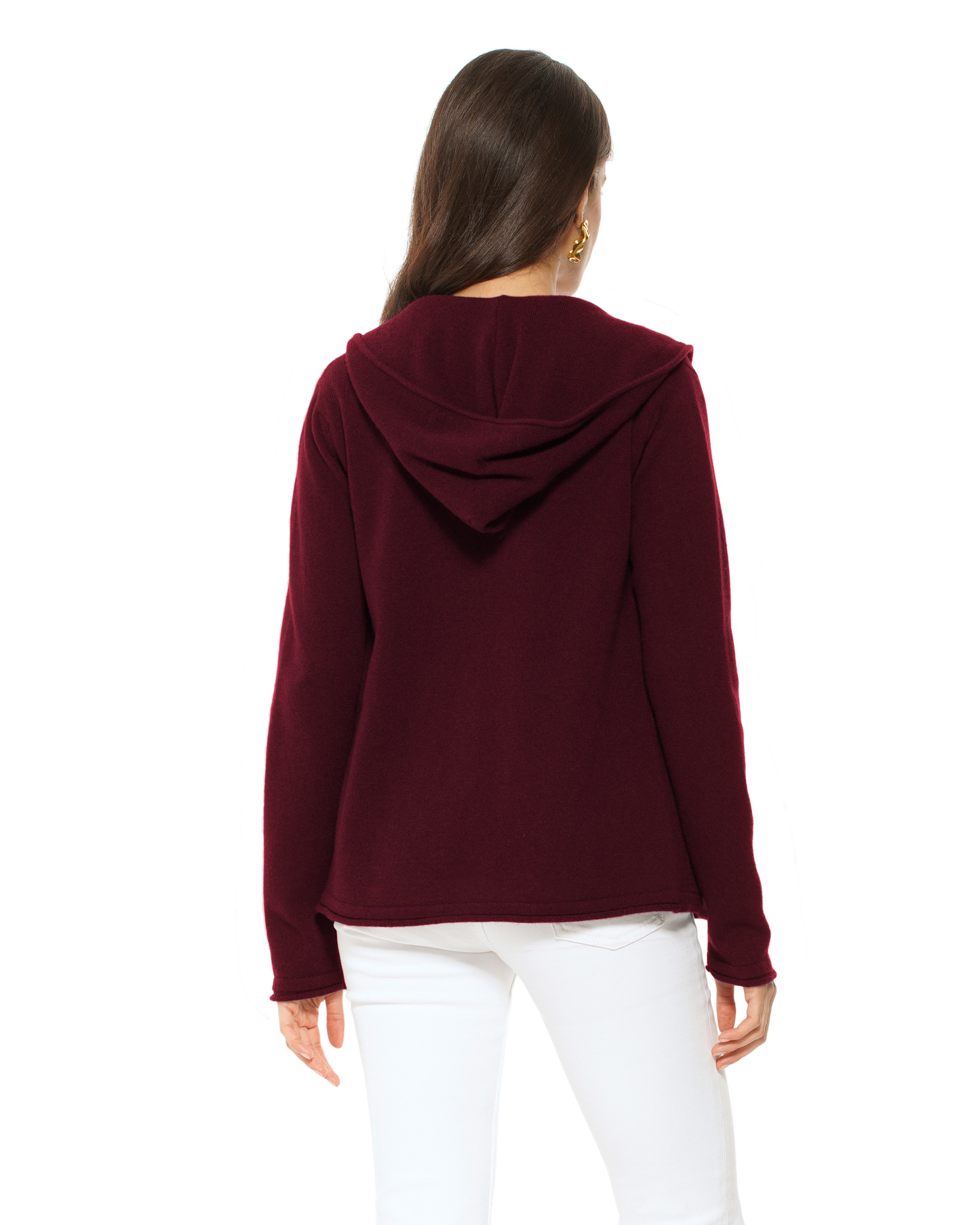 Women's Pure Cashmere Double Zip Hoodie Sweater Bordeaux