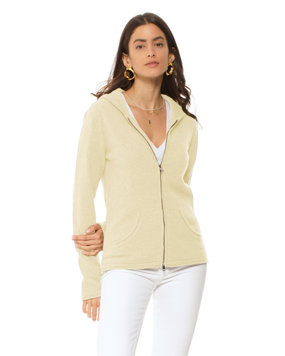 Women's Pure Cashmere Double Zip Hoodie Sweater Butter Yellow