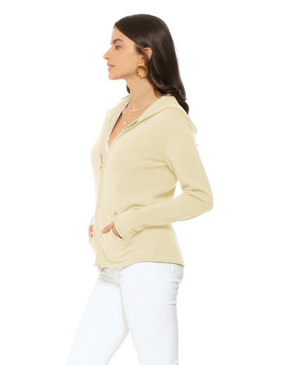 Women's Pure Cashmere Double Zip Hoodie Sweater Butter Yellow