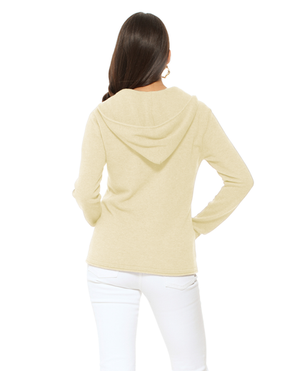 Women's Pure Cashmere Double Zip Hoodie Sweater Butter Yellow