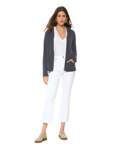 Women's Pure Cashmere Double Zip Hoodie Sweater Charcoal