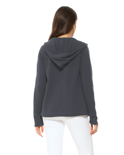 Women's Pure Cashmere Double Zip Hoodie Sweater Charcoal