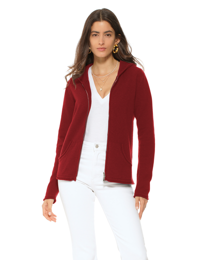 Women's Pure Cashmere Double Zip Hoodie Sweater Chianti