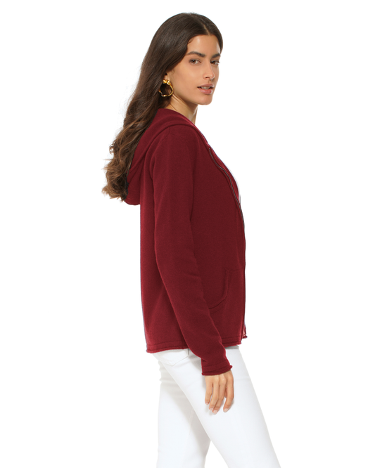 Women's Pure Cashmere Double Zip Hoodie Sweater Chianti