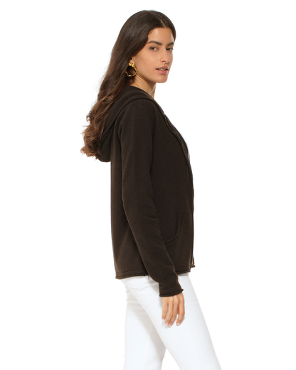 Women's Pure Cashmere Double Zip Hoodie Sweater Coffee