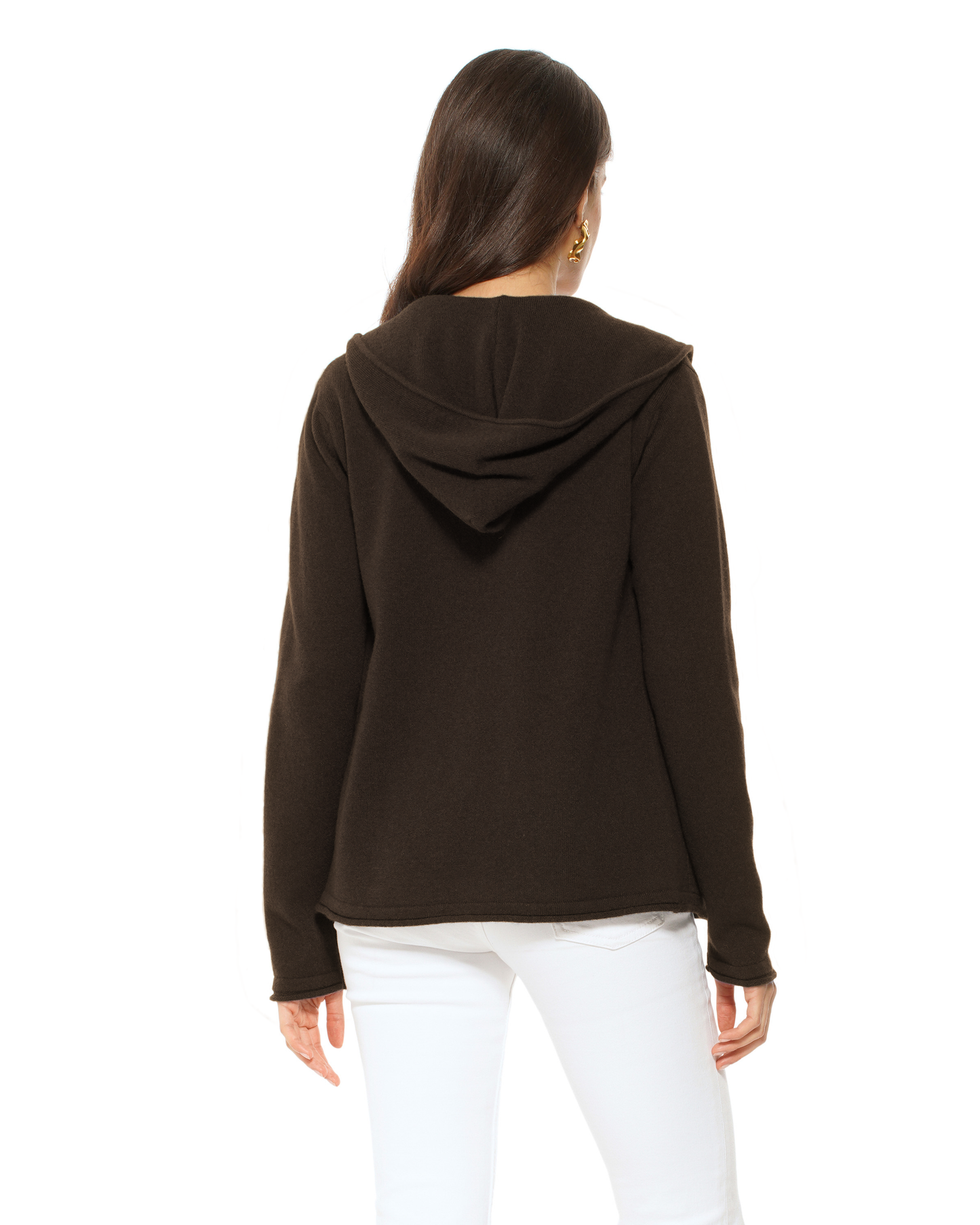 Women's Pure Cashmere Double Zip Hoodie Sweater Coffee