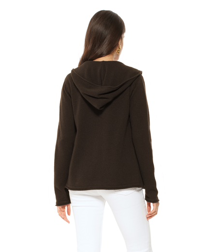 Women's Pure Cashmere Double Zip Hoodie Sweater Coffee