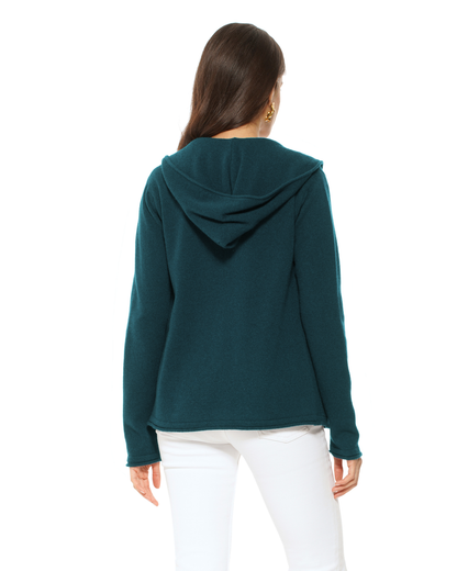 Women's Pure Cashmere Double Zip Hoodie Sweater Forest Green