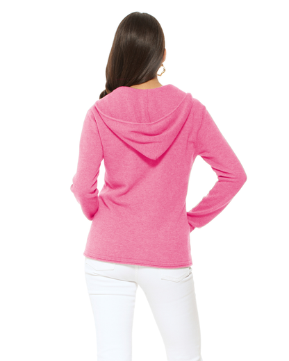 Women's Pure Cashmere Double Zip Hoodie Sweater Fuchsia