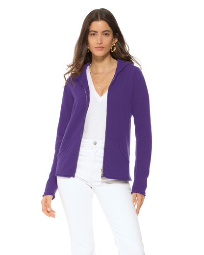 Women's Pure Cashmere Double Zip Hoodie Sweater Iris Purple