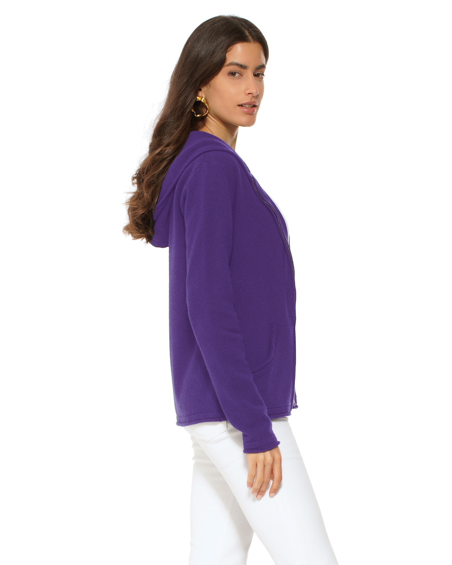 Women's Pure Cashmere Double Zip Hoodie Sweater Iris Purple