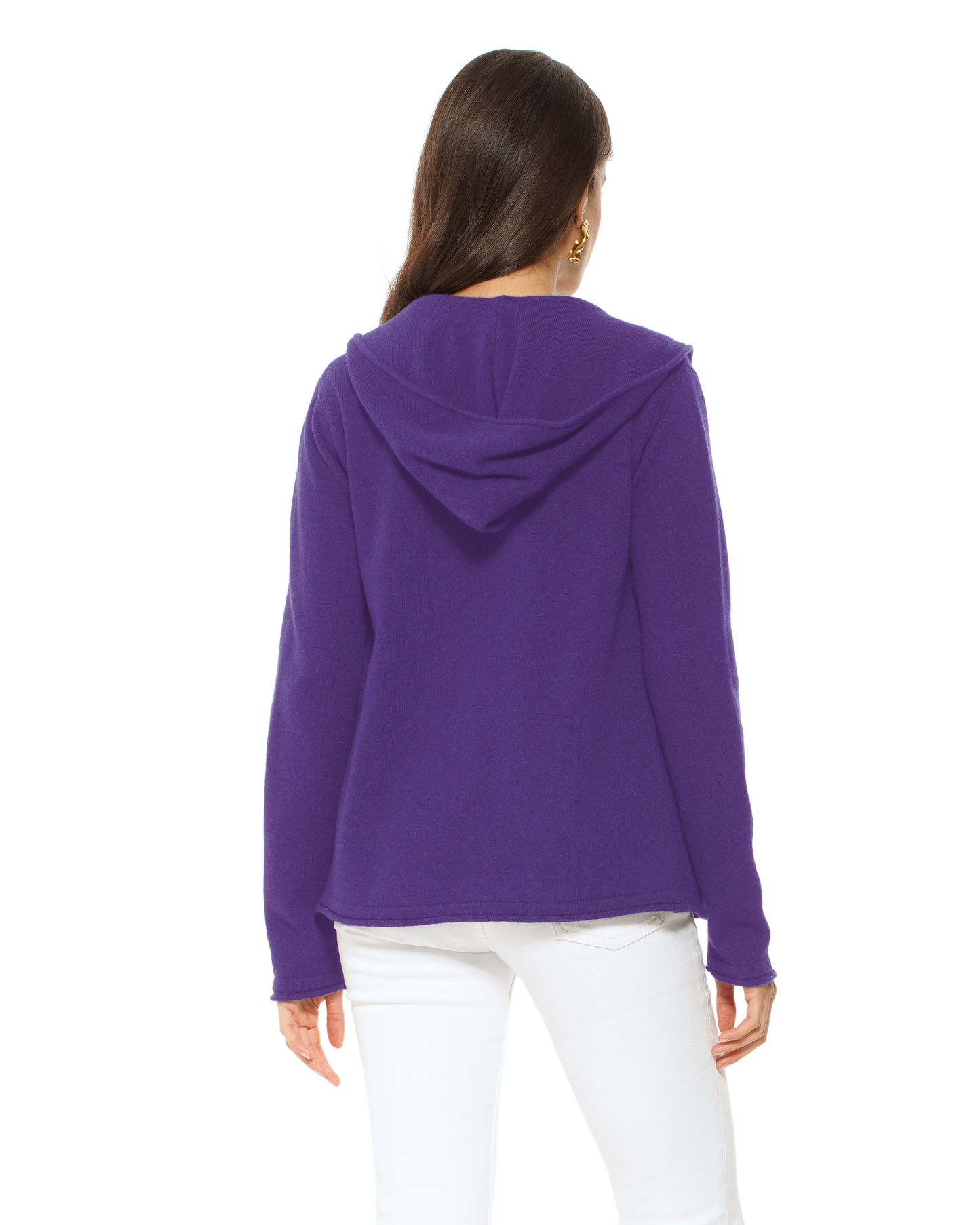 Women's Pure Cashmere Double Zip Hoodie Sweater Iris Purple