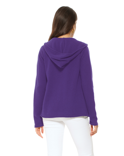 Women's Pure Cashmere Double Zip Hoodie Sweater Iris Purple