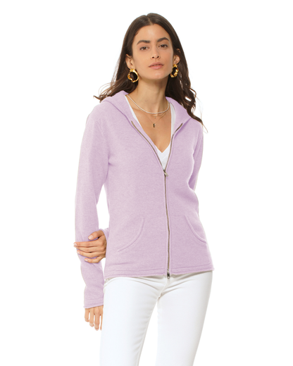 Women's Pure Cashmere Double Zip Hoodie Sweater Lilac