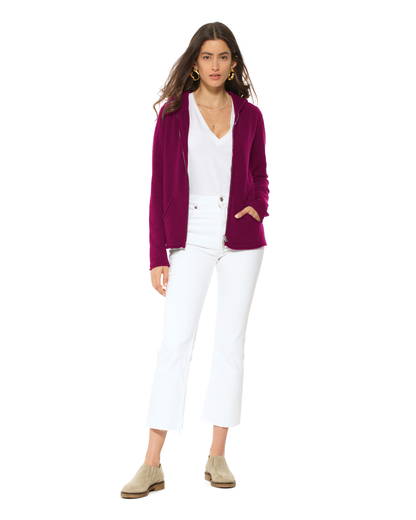 Women's Pure Cashmere Double Zip Hoodie Sweater Magenta