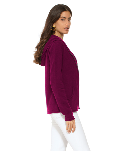 Women's Pure Cashmere Double Zip Hoodie Sweater Magenta