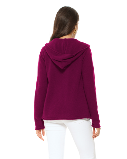 Women's Pure Cashmere Double Zip Hoodie Sweater Magenta
