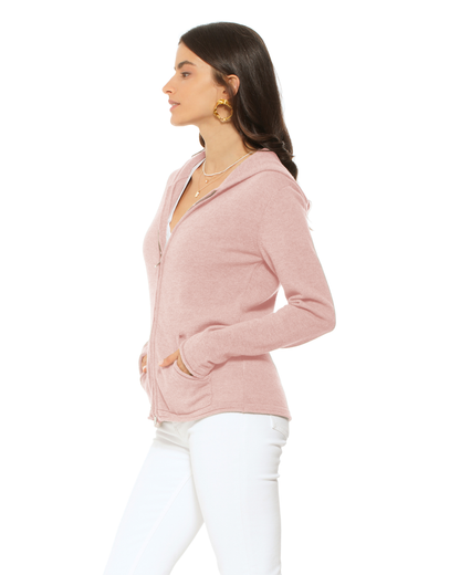 Women's Pure Cashmere Double Zip Hoodie Sweater Old Rose