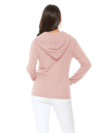 Women's Pure Cashmere Double Zip Hoodie Sweater Old Rose