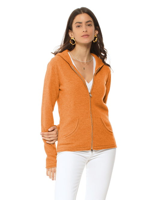 Women's Pure Cashmere Double Zip Hoodie Sweater Saffron