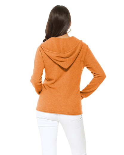 Women's Pure Cashmere Double Zip Hoodie Sweater Saffron