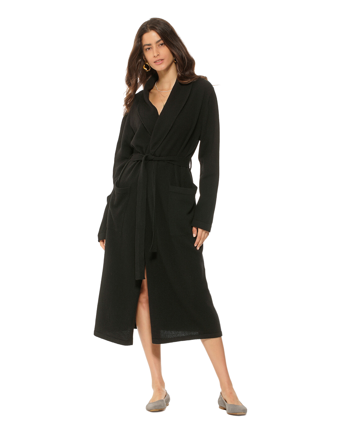 Women's Pure Cashmere Knit Robe, Black Color