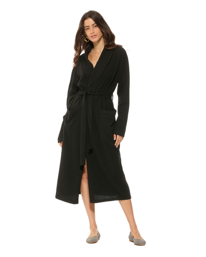 Women's Pure Cashmere Knit Robe, Black Color