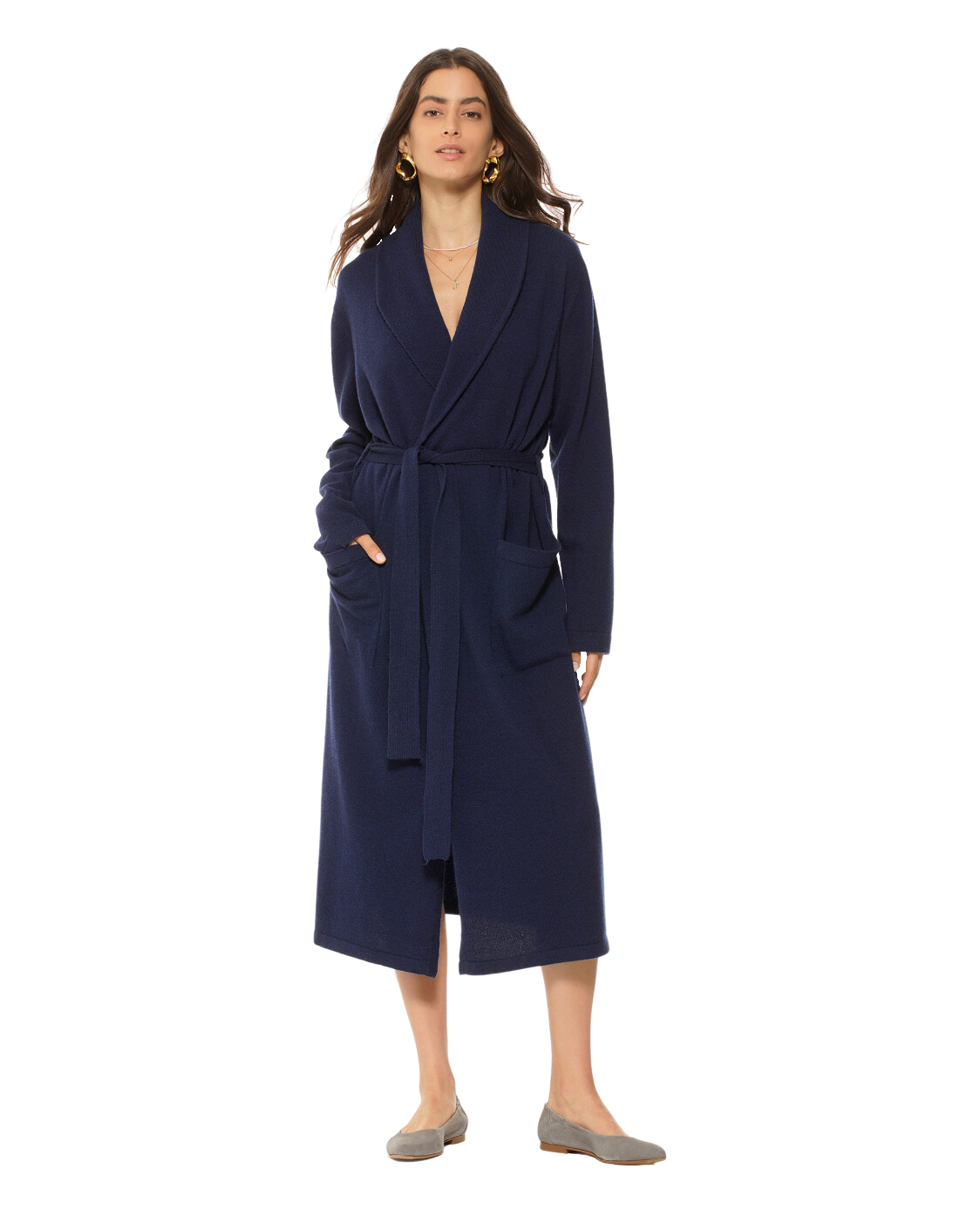 Women's Pure Cashmere Knit Robe, Blue Color