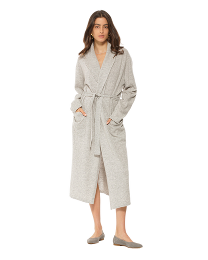 Women's Pure Cashmere Knit Robe, Light Grey Color