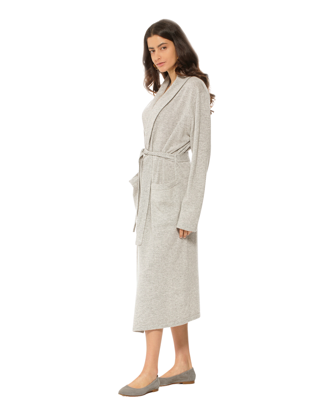 Women's Pure Cashmere Knit Robe, Light Grey Color