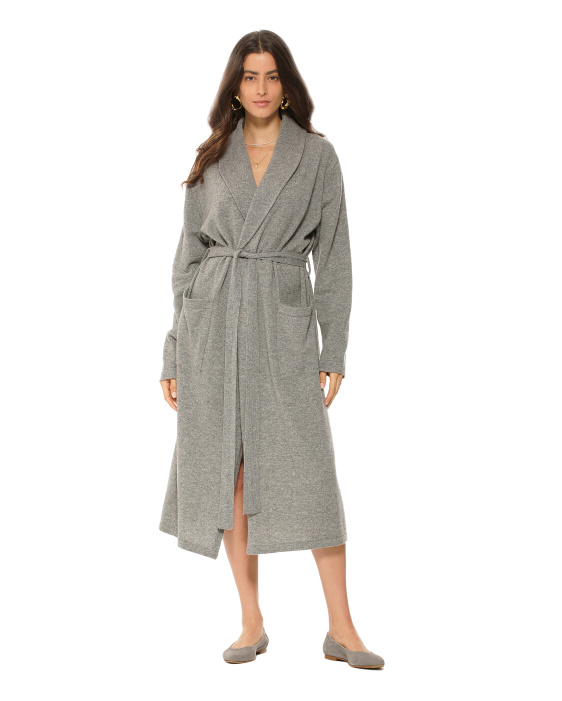 Women's Pure Cashmere Knit Robe, Medium Grey Color