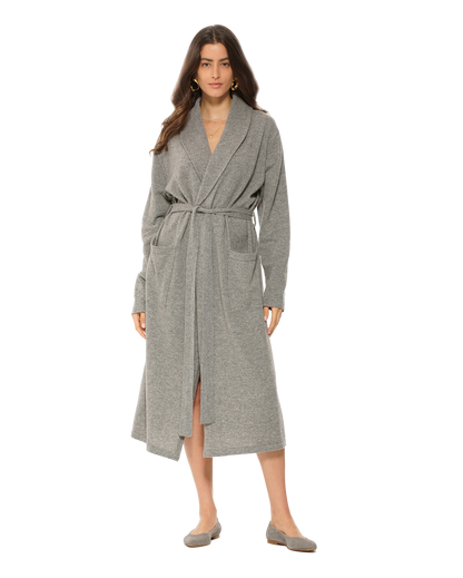 Women's Pure Cashmere Knit Robe, Medium Grey Color