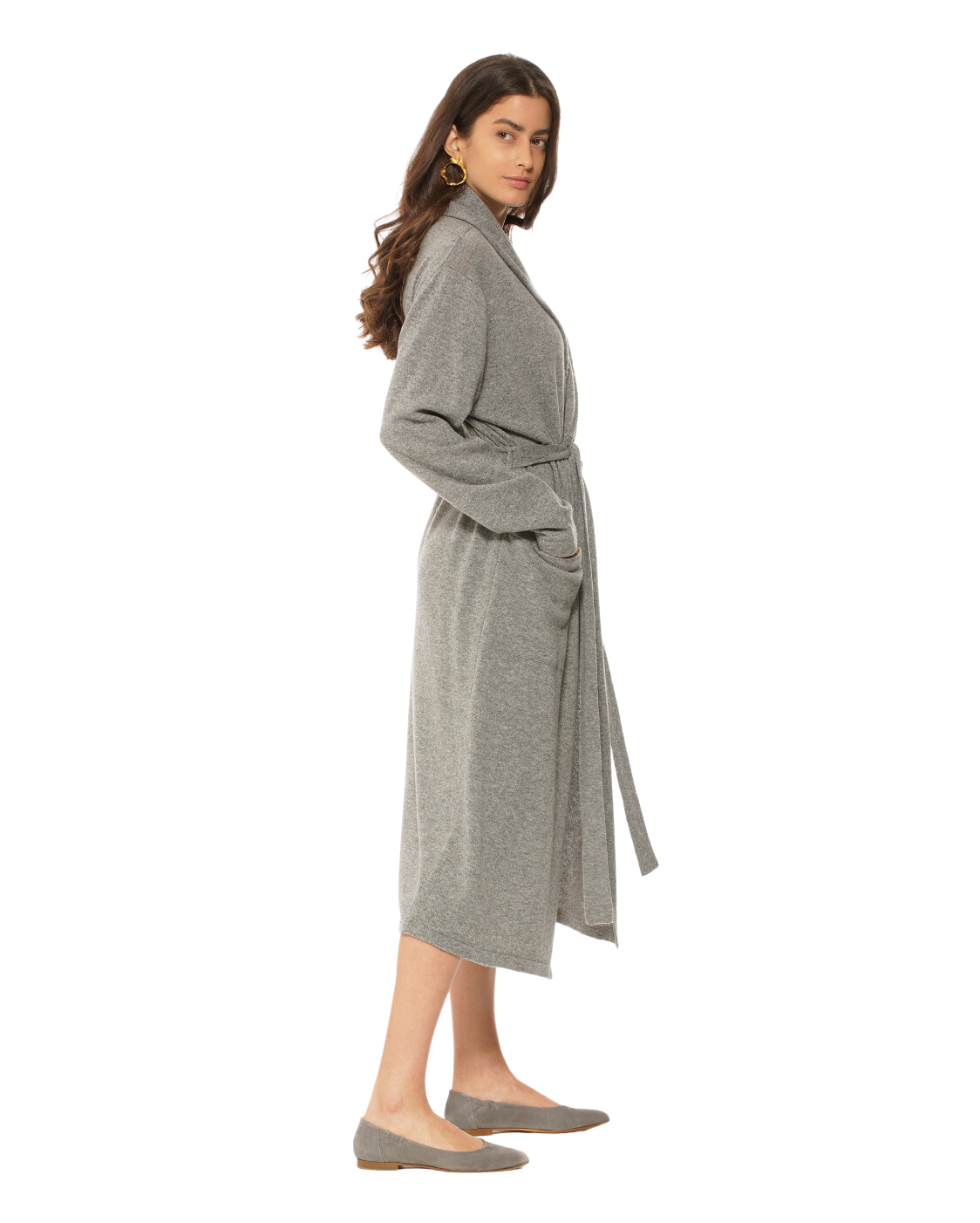 Women's Pure Cashmere Knit Robe, Medium Grey Color