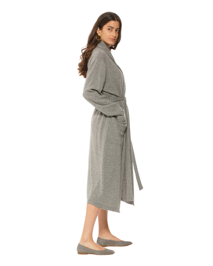 Women's Pure Cashmere Knit Robe, Medium Grey Color