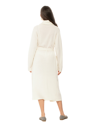 Women's Pure Cashmere Knit Robe, Milk White Color