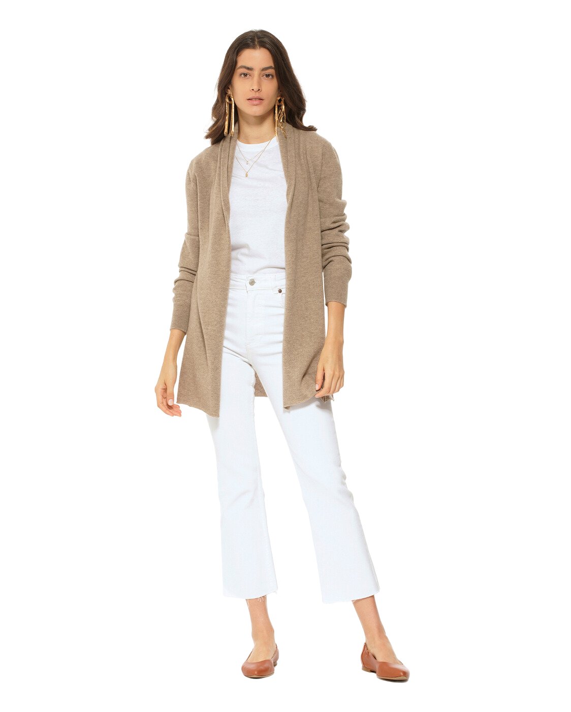 Monticelli Pure Cashmere Open Front Cardigan Taupe 5