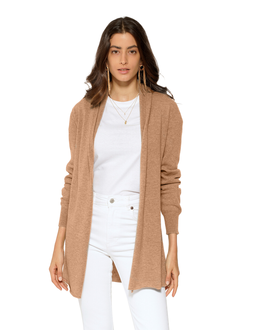 Monticelli Pure Cashmere Open Front Cardigan Camel 1