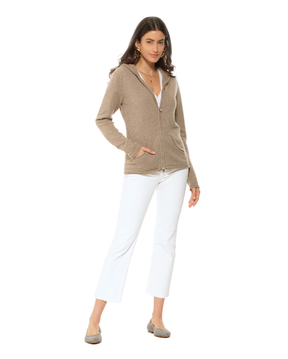 Monticelli Women's Pure Cashmere Hoodie Sweater Taupe 4